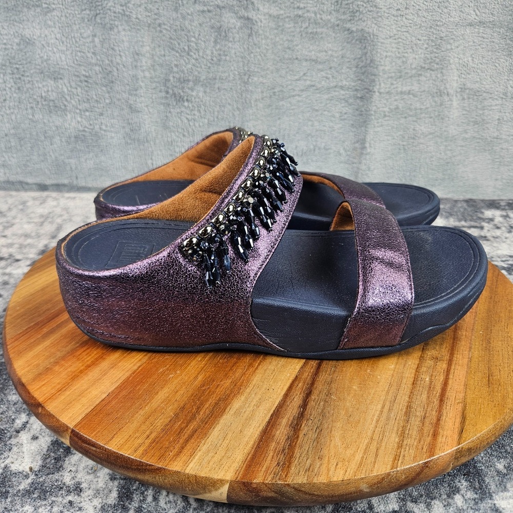 FitFlop Vina Adorn Wedge Sandals Womens Size 7 Purple Crystals Slide Sip On